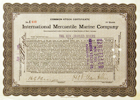 International Mercantile Marine Co., temporary certificate, 1915
